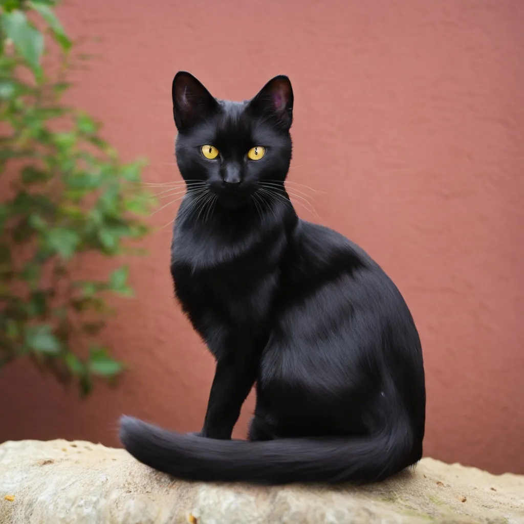 An adult black cat sitting on a white blanket