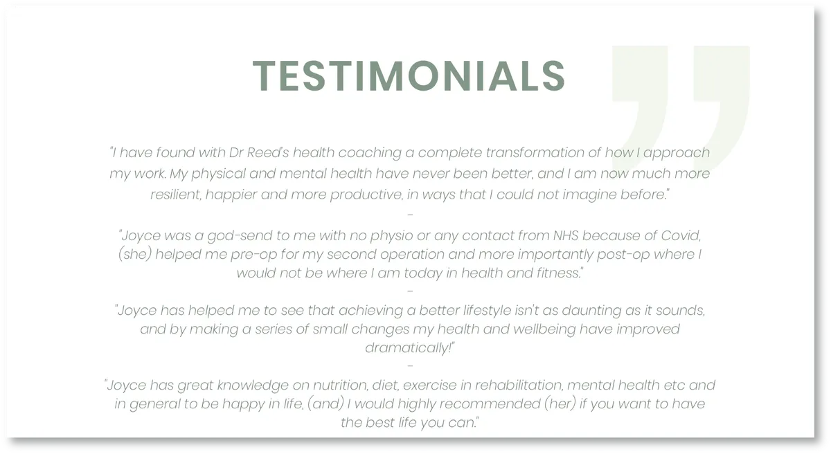 A screenshot of a webpage with testimonials where the heading is a heavy-weight font and the main text a lighter-weight font