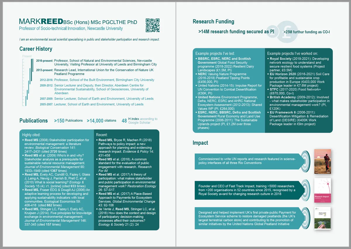 How to make an infographic CV featuring impact that you can submit with your next grant application